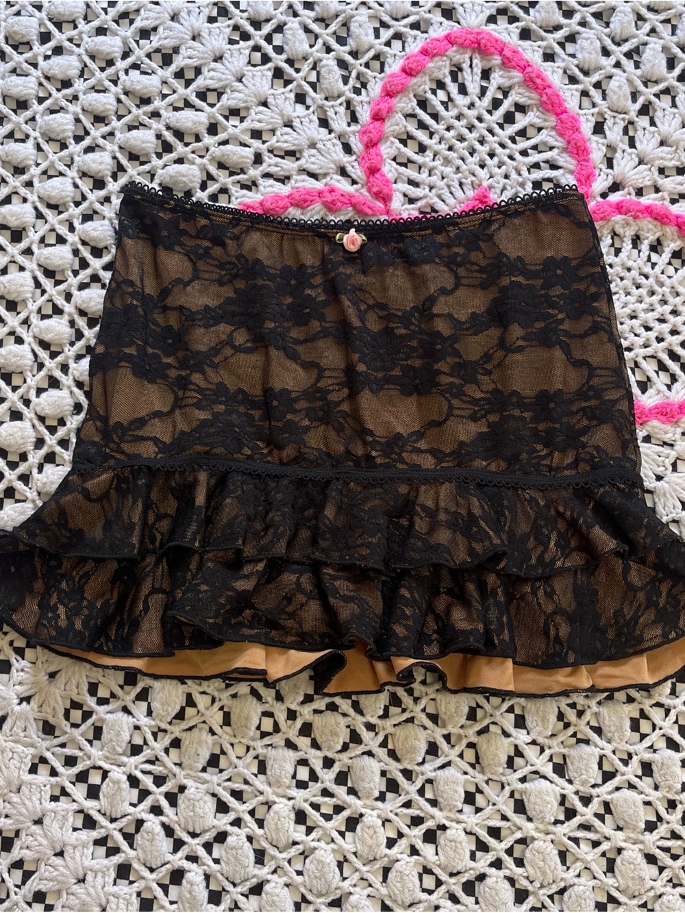 Forever 21 Black Lace Ruffle Mini Skirt with Nude Lining